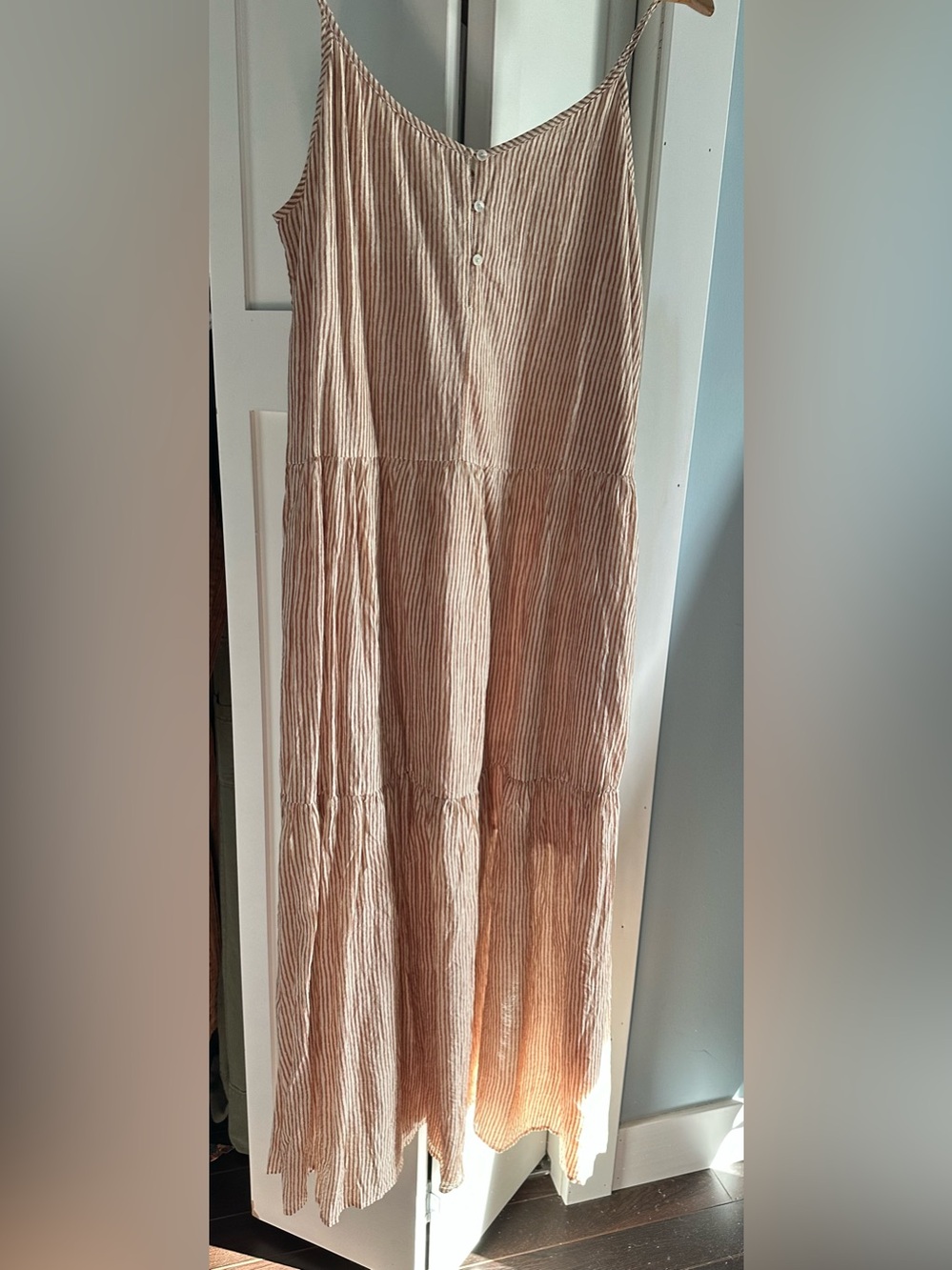 ANTHROPOLOGIE Velvet by Graham & Spencer Sandstone Striped Tiered Maxi Dress - L
